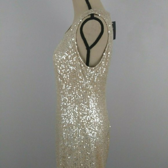 Candalite Evening/Cocktail/ Sequin Dress-Beige- M - Picture 4 of 8